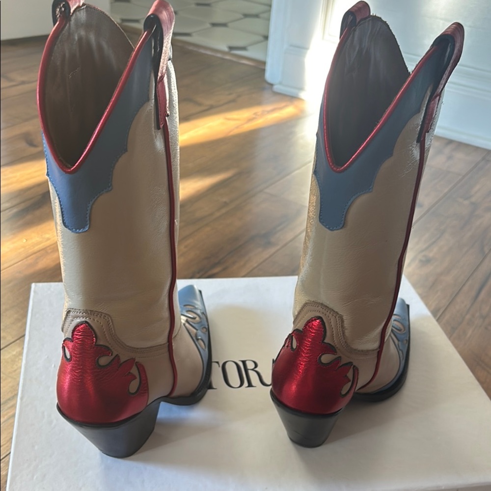 Toral off white, Blue  and red Heeled Boots with Classic Western Style - Picture 2 of 5
